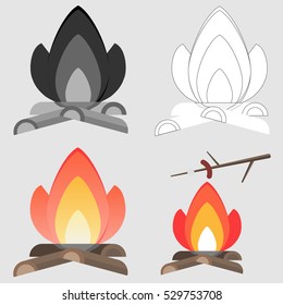 Bonfires, bonfire icon, fire logo, a flat campfire. Flat design, vector.