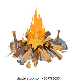 Bonfires flame isolated vector illustration.