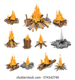 Bonfires isolated vector illustration.