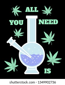 bong and cannabis leaf print on a T-shirt
