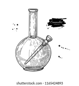 Bong for cannabis. Vector drawing. Marijuana smoking equipment sketch. Hand drawn engraving illustration. Design element for label, emblem, sign, shop,