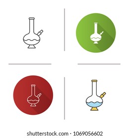 Bong icon. Marijuana water pipe. Flat design, linear and color styles. Isolated vector illustrations