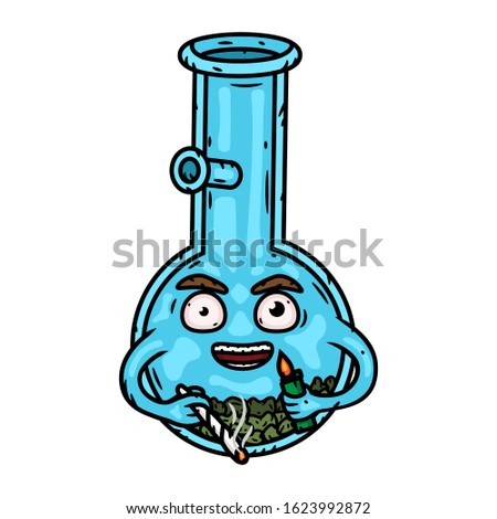 Bong. Bong with a lighter and marijuana joint. 