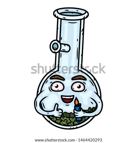 Bong. Bong with a lighter. Vector cartoon character