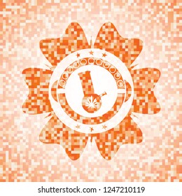 bong of marijuana icon inside abstract orange mosaic emblem with background