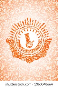 bong of marijuana icon inside abstract orange mosaic emblem with background