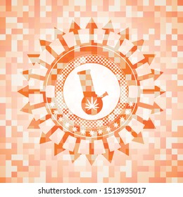bong of marijuana icon inside abstract orange mosaic emblem with background