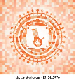 bong of marijuana icon inside abstract orange mosaic emblem with background
