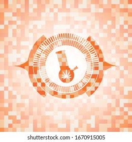 ícono de marihuana dentro del emblema abstracto de mosaico naranja con fondo