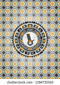 bong of marijuana icon inside arabesque emblem background. arabic decoration.