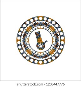 bong of marijuana icon inside arabesque badge background. arabic decoration.