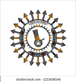 bong of marijuana icon inside arabesque badge. arabic decoration.