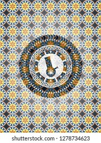 bong of marijuana icon inside arabesque badge background. arabic decoration.