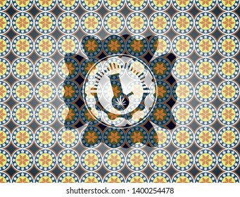 bong of marijuana icon inside arabesque style emblem. arabic decoration.