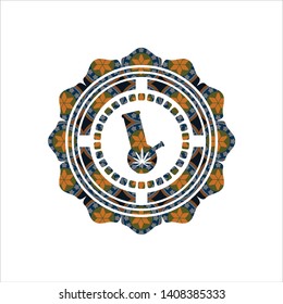 bong of marijuana icon inside arabesque emblem background. arabic decoration.