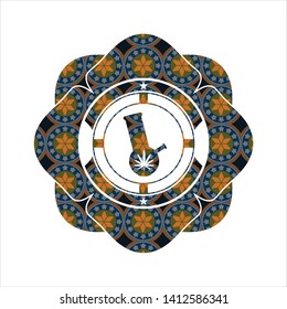 bong of marijuana icon inside arabesque emblem background. arabic decoration.