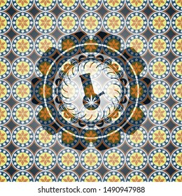 bong of marijuana icon inside arabesque style emblem. arabic decoration.