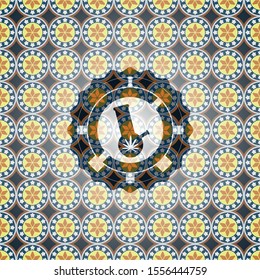bong of marijuana icon inside arabesque badge background. arabic decoration.