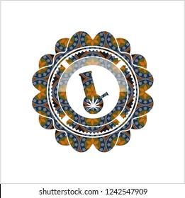 bong of marijuana icon inside arabic style badge. Arabesque decoration.