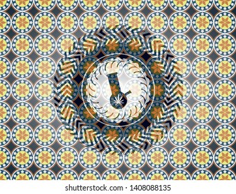 bong of marijuana icon inside arabic style badge. Arabesque decoration.
