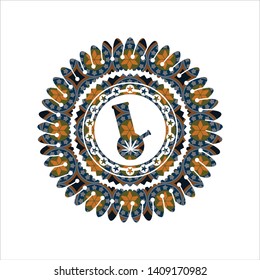 bong of marijuana icon inside arabic badge. Arabesque decoration.