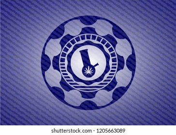 bong of marijuana icon inside badge with denim texture