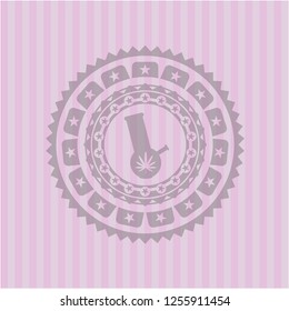 bong of marijuana icon inside badge with pink background