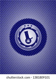 bong of marijuana icon inside badge with denim texture