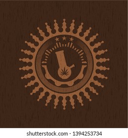 bong of marijuana icon inside badge with wood background