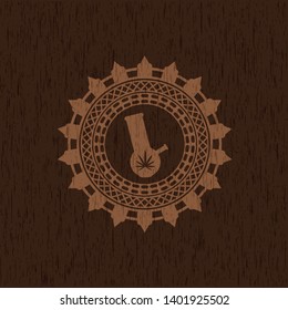 bong of marijuana icon inside badge with wooden background