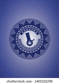 bong of marijuana icon inside badge with jean texture