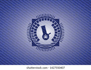 bong of marijuana icon inside badge with denim background