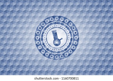 bong of marijuana icon inside blue polygonal emblem.