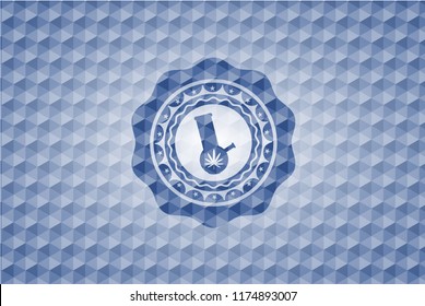 bong of marijuana icon inside blue hexagon emblem.