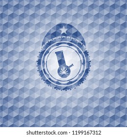 bong of marijuana icon inside blue polygonal badge.