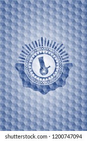 bong of marijuana icon inside blue badge with geometric background.