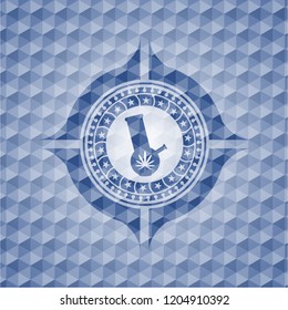 bong of marijuana icon inside blue hexagon emblem.