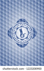 bong of marijuana icon inside blue polygonal badge.