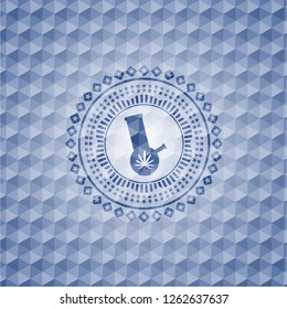 bong of marijuana icon inside blue polygonal badge.