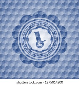 bong of marijuana icon inside blue polygonal emblem.