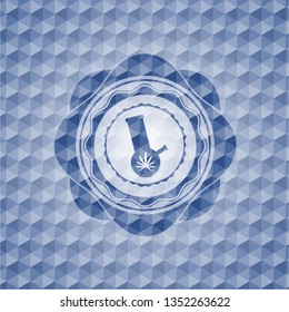 bong of marijuana icon inside blue emblem with geometric background.