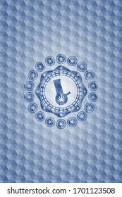 bong of marijuana icon inside blue hexagon badge.