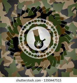 bong of marijuana icon inside camouflaged emblem