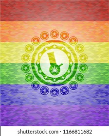 bong of marijuana icon inside emblem on mosaic background with the colors of the LGBT flag