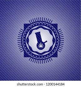 bong of marijuana icon inside emblem with denim texture