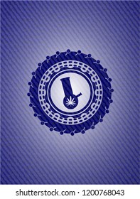 bong of marijuana icon inside emblem with denim texture
