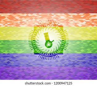 bong of marijuana icon inside emblem on mosaic background with the colors of the LGBT flag