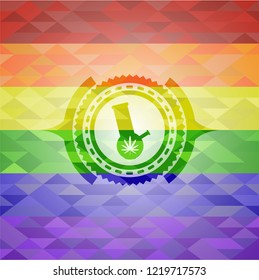 bong of marijuana icon inside emblem on mosaic background with the colors of the LGBT flag