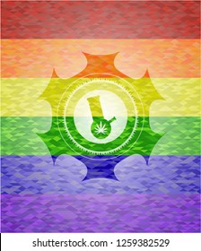 bong of marijuana icon inside emblem on mosaic background with the colors of the LGBT flag
