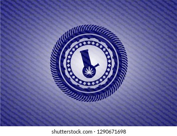 bong of marijuana icon inside emblem with denim high quality background